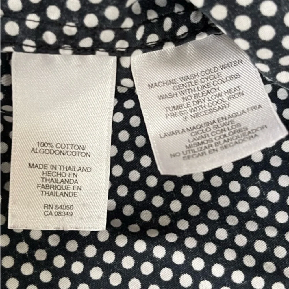 JONES NEW YORK‎ Black White Polka Dot Button Down Top Cotton Preppy Size 2X